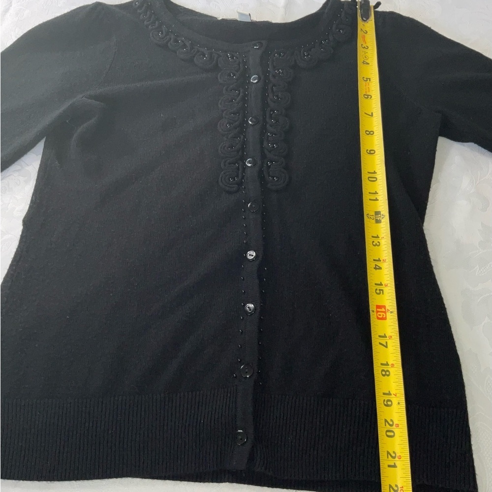 Debbie Morgan Jeweled Trim Black 3/4 Sleeve Cardigan Women Size Petite Small - Picture 6 of 10
